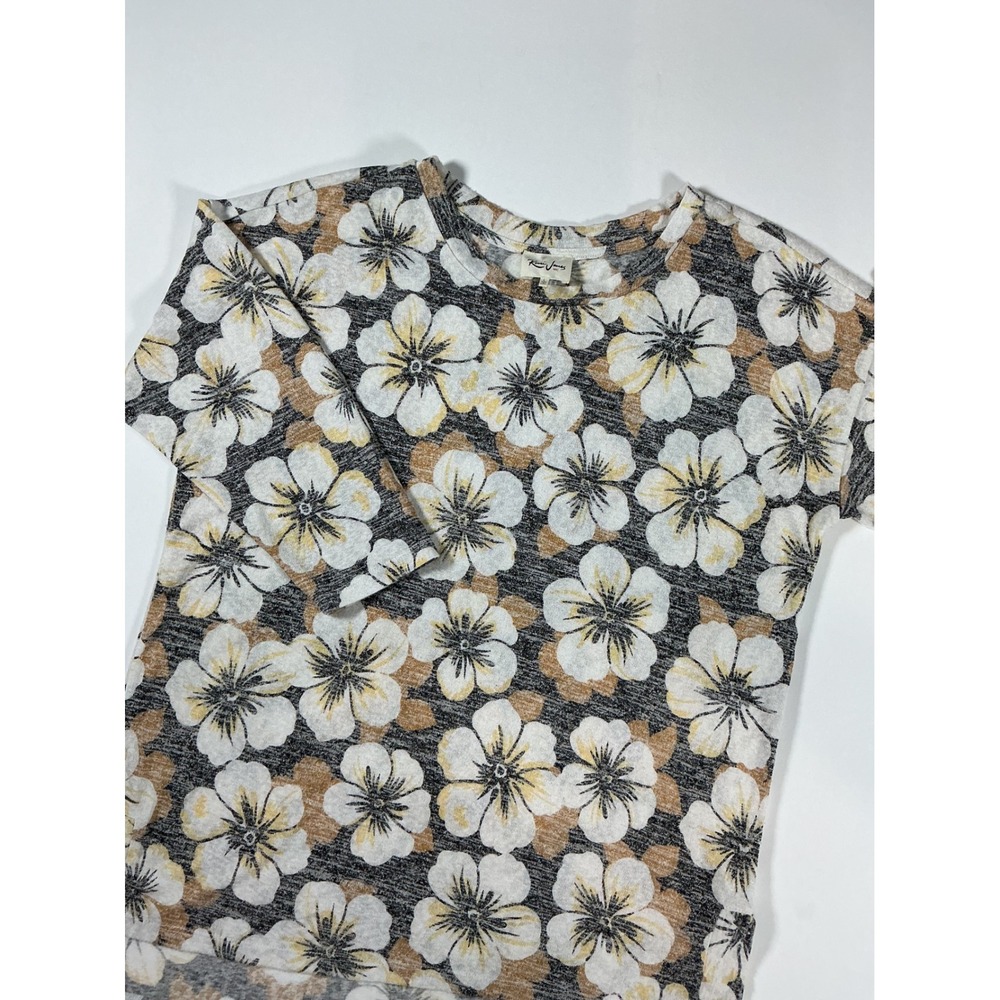 Remi James Floral Knit Top Black Tan Yellow Crewneck Size L